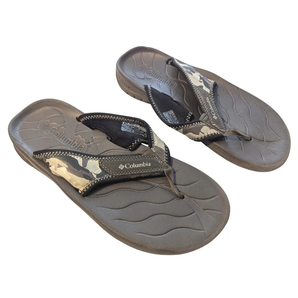 Columbia Sun Blast Thong Mens 7 Brown Camo Flip Flop Sandals Techlite BY4532-255